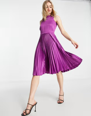 Closet London high neck pleated midi dress in purple | ASOS (Global)