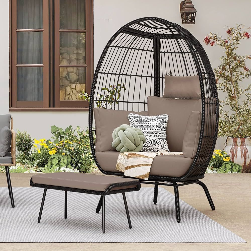 YITAHOME Wicker Egg Chair with Ottoman Outdoor Indoor Oversized Lounger with Stand, Cushions, Egg... | Amazon (US)