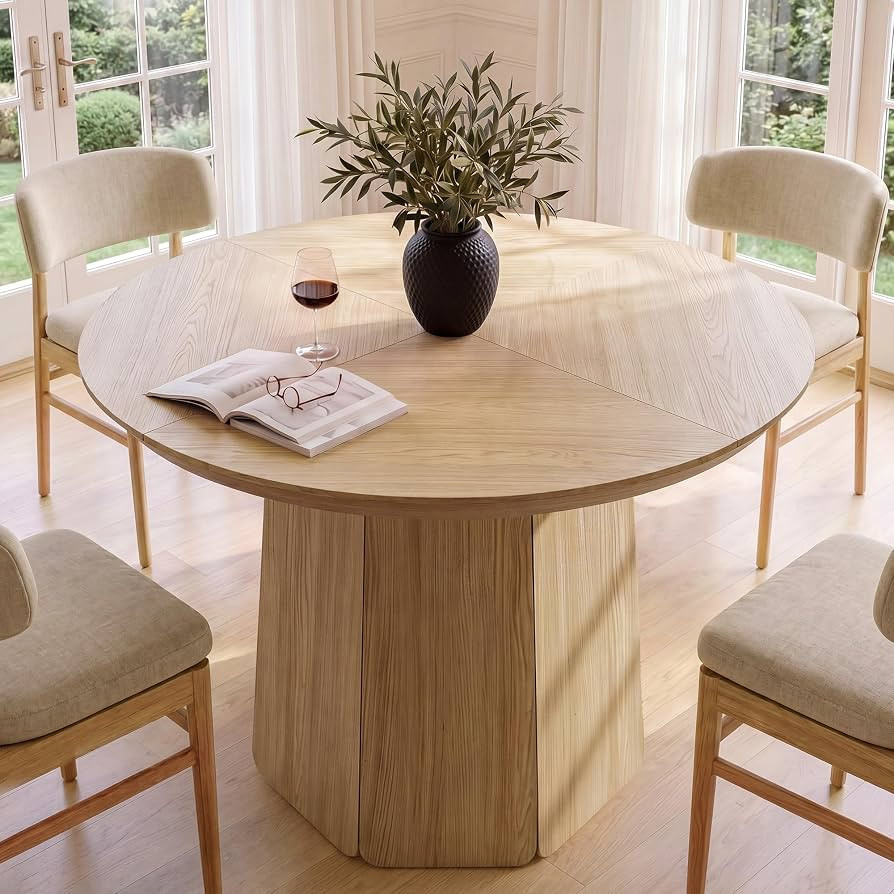 ModernMate 43 inch Round Dining Table for 4, Circle Kitchen Table with Wooden Pedestal Base, Mode... | Amazon (US)