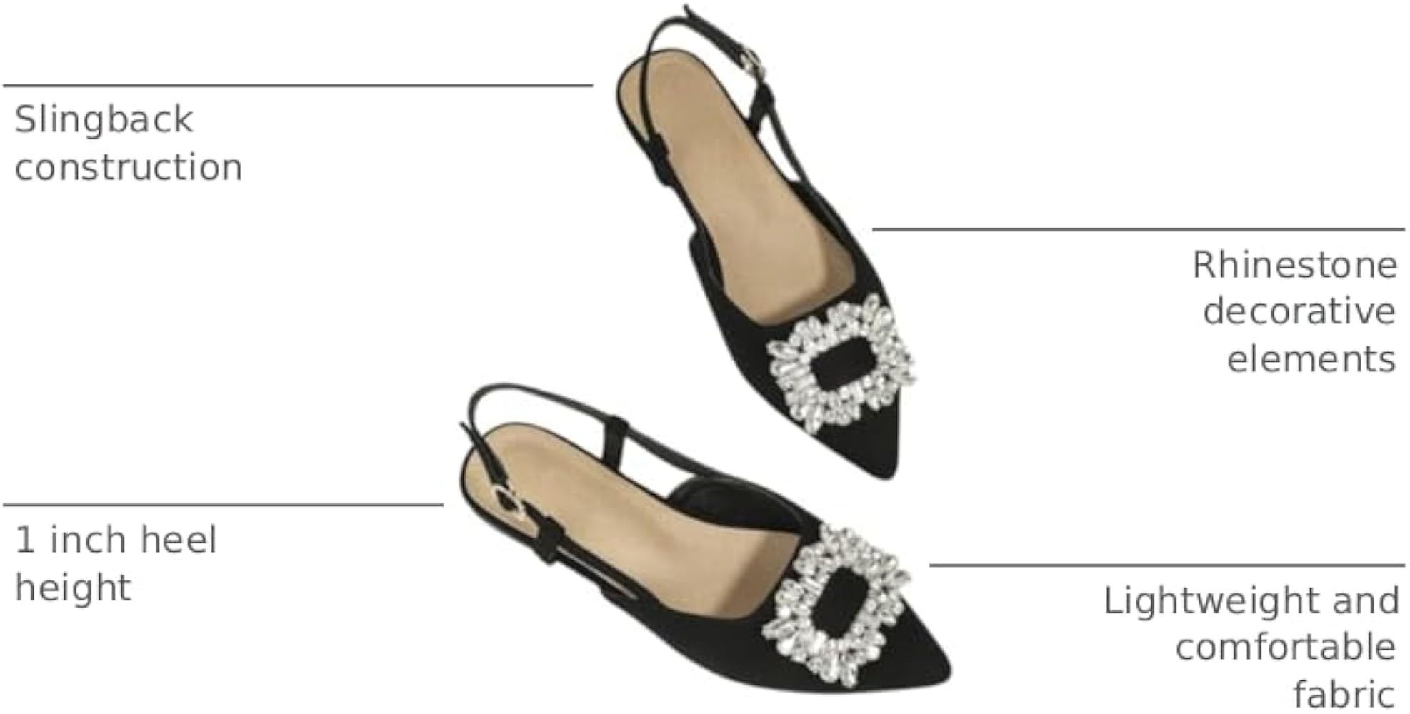 OYOANGLE Women's Rhinestone Decor Pointed Toe Slingback Flats Faux Suede Dress Sandals | Amazon (US)