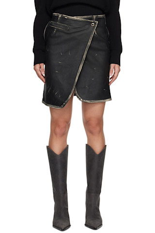 Black Leather Wraparound Miniskirt | SSENSE