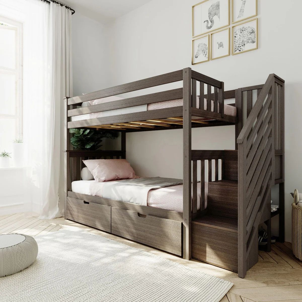 Twin over Twin Staircase Bunk with Storage Drawers | max & lily