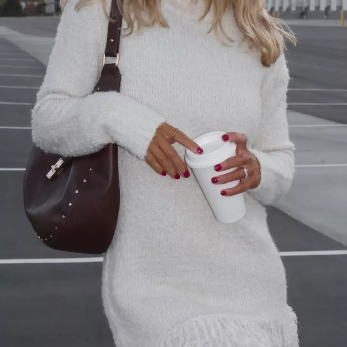 Fringe Turtleneck Long Sleeve Sweater Dress | Charming Charlie