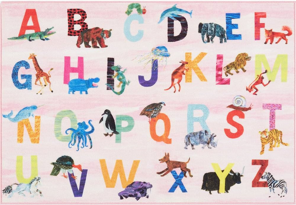 Eric Carle Elementary Pink Alphabet Kids Machine Washable Area Rug Pink/Blue, 6'6"x9'5" | Amazon (US)