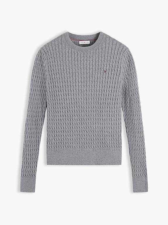 Fine Cable Knit Slim Jumper | Grey | Tommy Hilfiger | Tommy Hilfiger UK