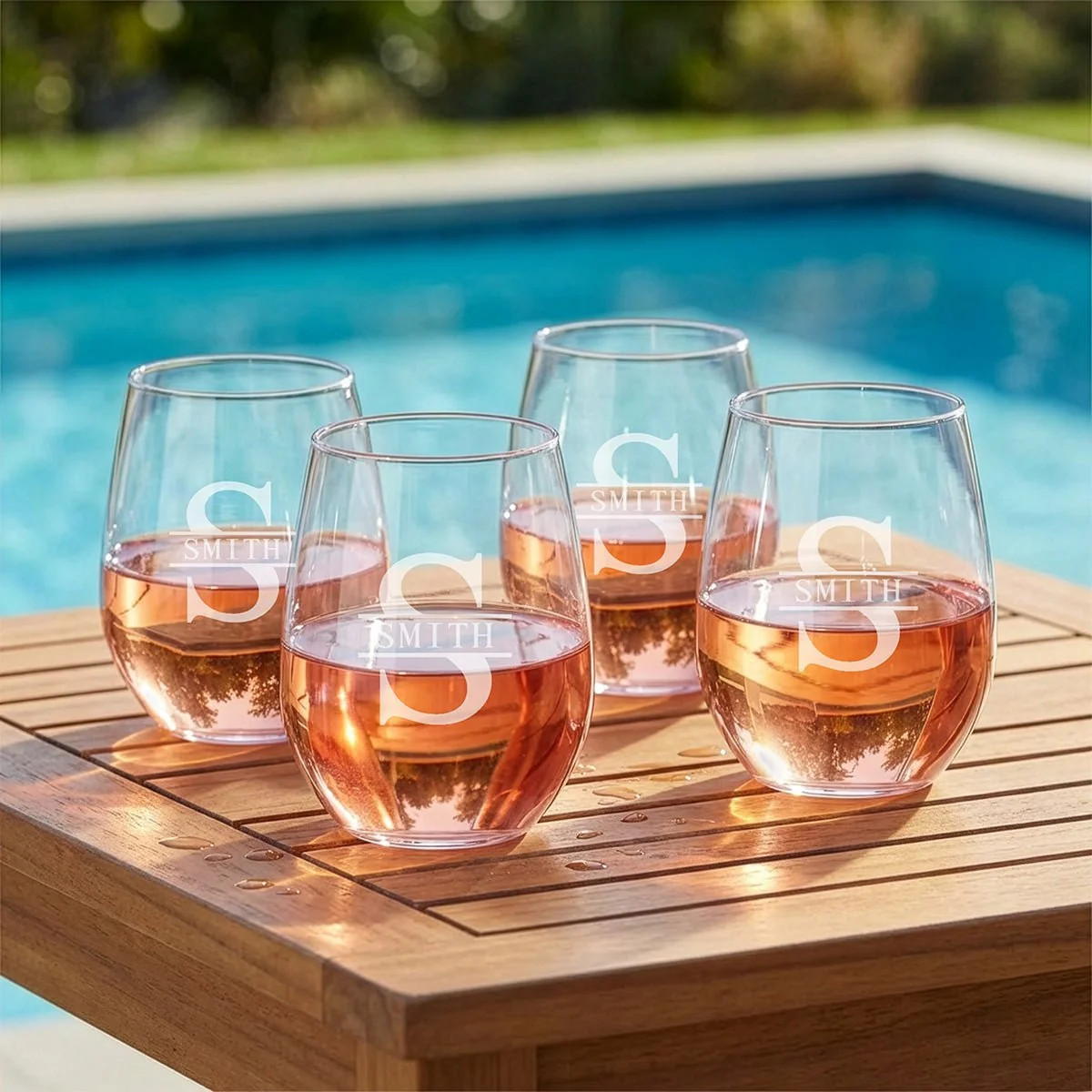 Poolside Custom Outdoor Wine Glasses - Shatterproof Set of 4 | HomeWetBar.com