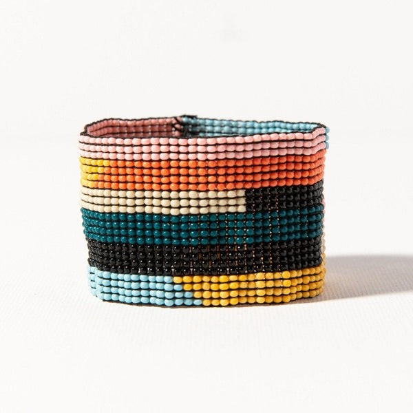 PINK PEACOCK YELLOW HORIZONTAL STRIPE STRETCH BRACELET | INK+ALLOY