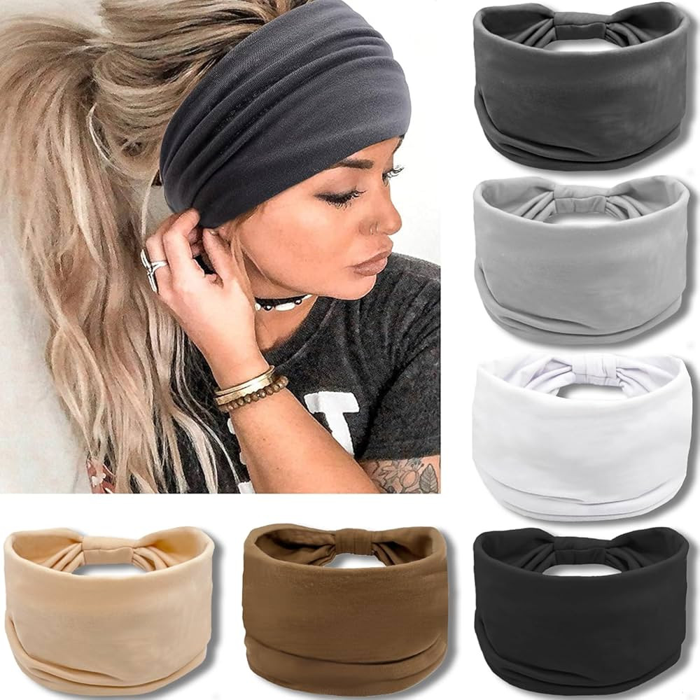 IVARYSS Wide Headbands for Women, Neutral Knotted Head Wraps Turbans, Large African Style Head Ba... | Amazon (US)
