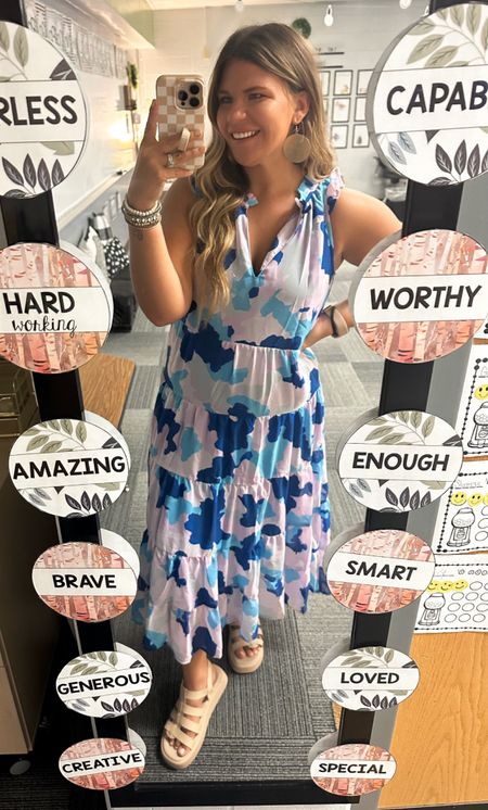 Teacher Outfit:
Absolutely adore this amazon dress. It would be perfect for a vacation or family pictures. Runs TTS - wearing a small. 

Shoes - if between sizes, size down. I am either an 8 or 7.5 & 8 was too big  

#LTKworkwear #LTKshoecrush #LTKsalealert