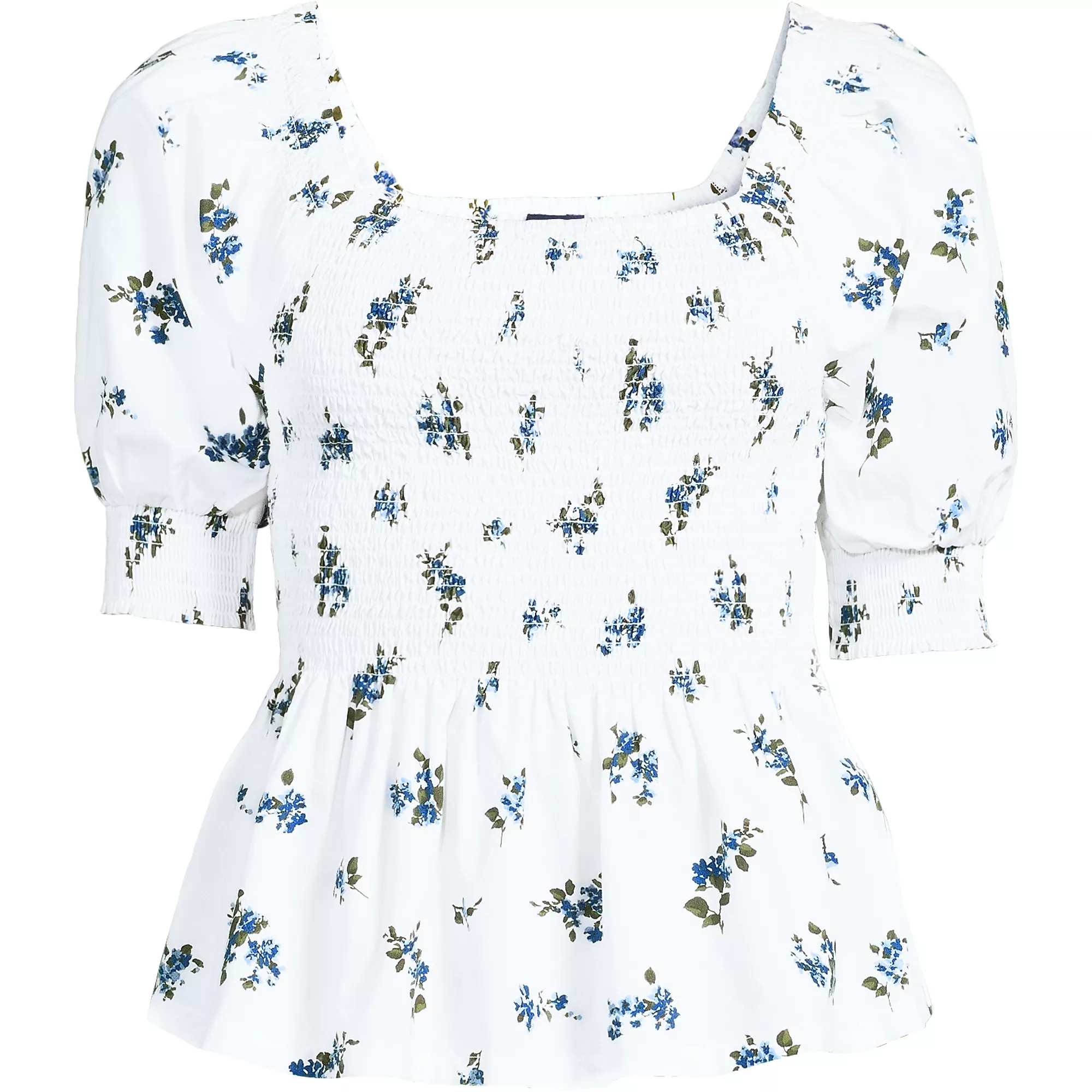 Women's Poplin Elbow Sleeve Smocked Top | Lands' End (US)