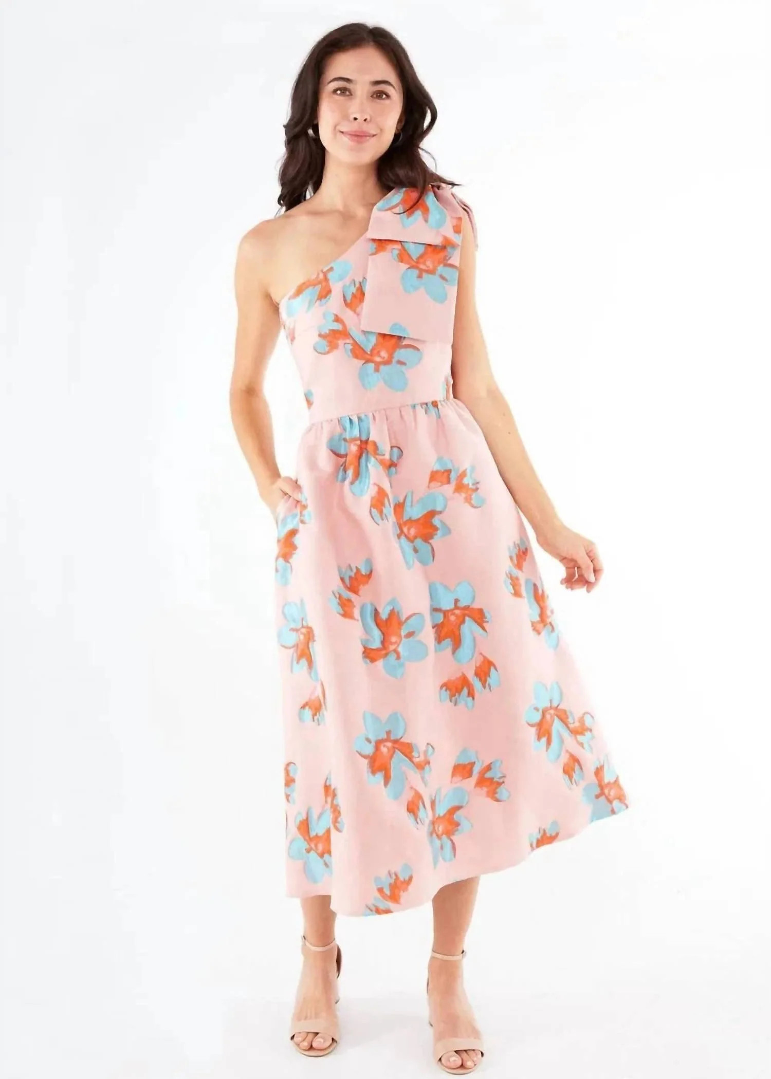 Caroline Dress In Pink Plumeria | Shop Simon