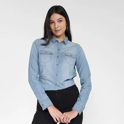 Camisa Jeans Manga Longa Aishty Core Feminina - Feminino | Netshoes (BR)