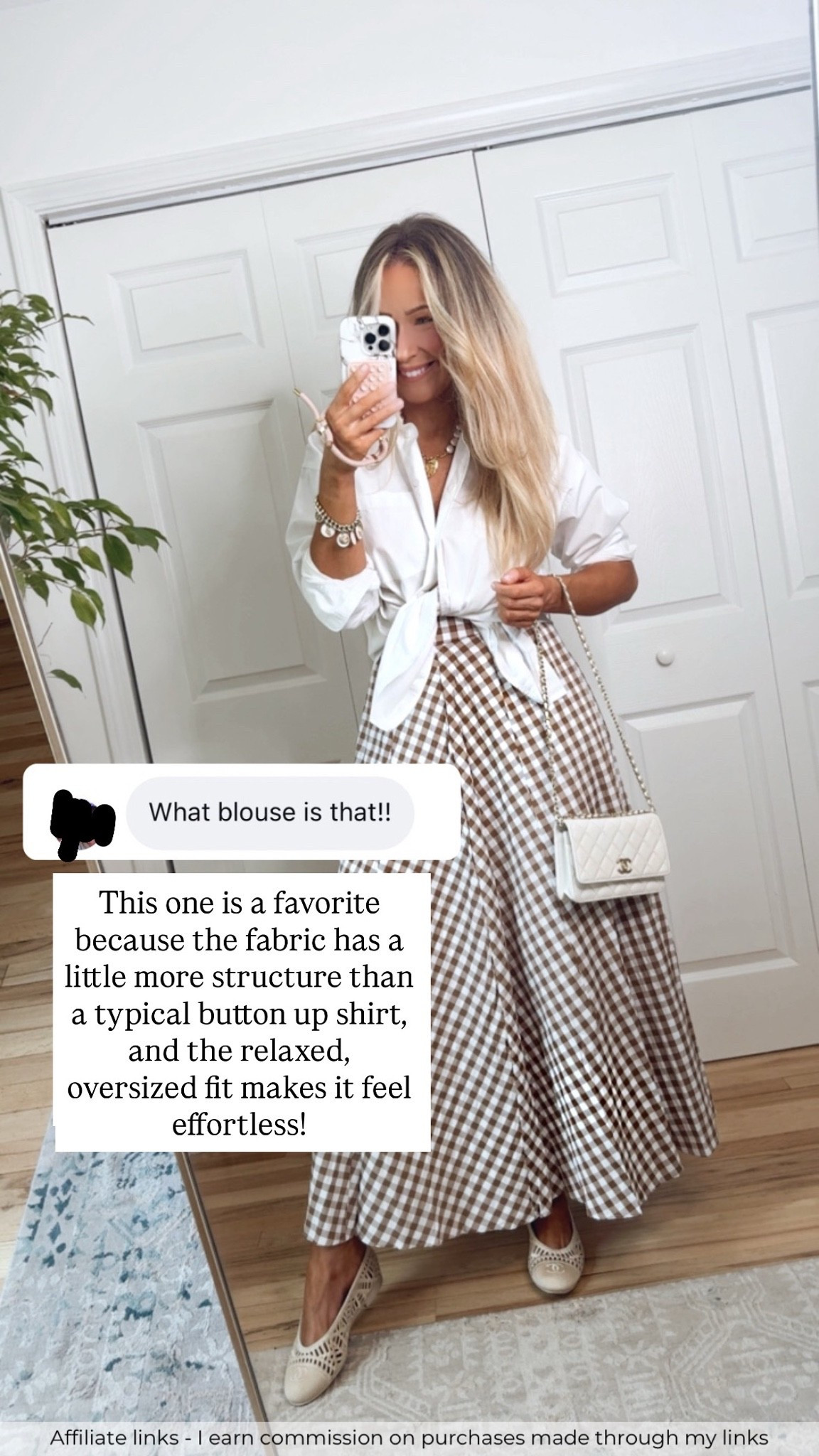 Affiliate links - I earn commission on purchases made through my links | white button up shirt, Amazon gingham skirt, summer outfits elevated casual style