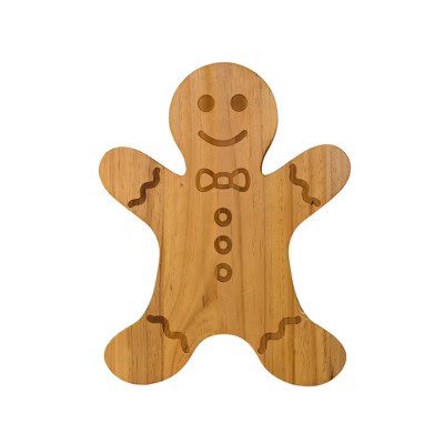 Slickblue Holiday Gingerbread Man Pine Wood Cutting Board – Festive Serving Tray, 15"x11.5" | Target