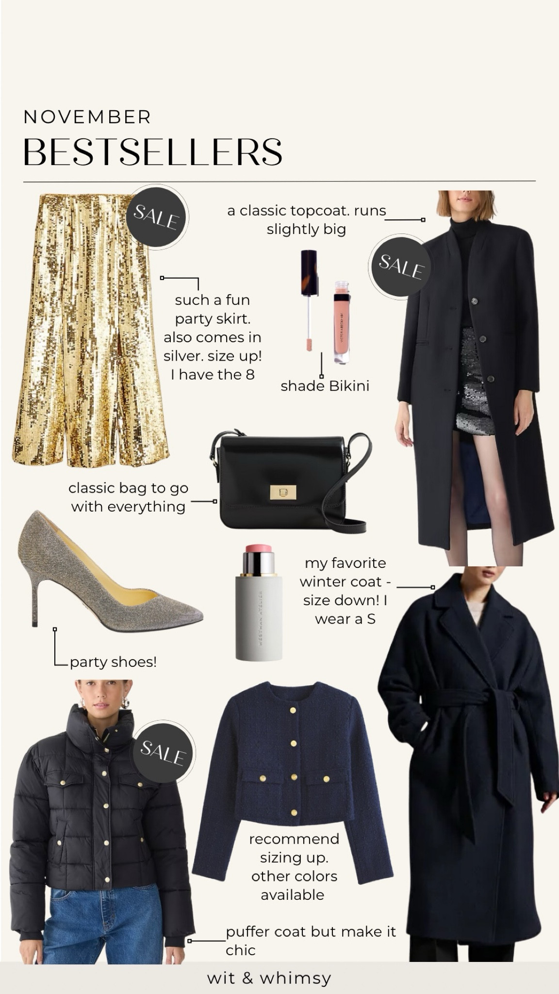 November bestsellers!
Jcrew palais coat
& other stories wrap coat - size down!
Holiday shoes
Cropped jacket
Puffer coat
Sequin skirt
Lip gloss
Crossbody bag

#LTKSeasonal