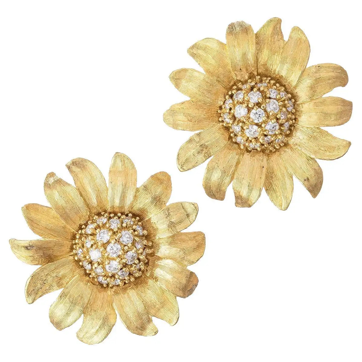 Bielka 18k Yellow Gold Diamond Large Sunflower Earrings | 1stDibs