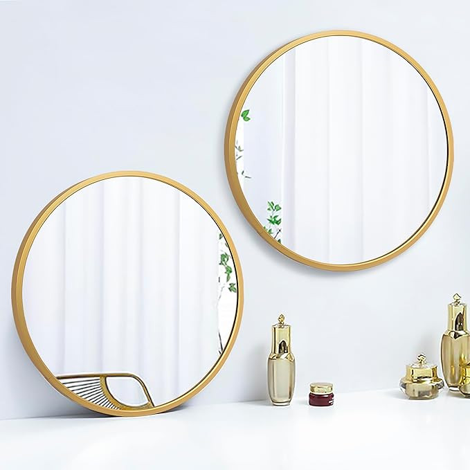 SCWF-GZ 2 Packs of 12" Round Mirror Circle Wall Mounted Hanging or Against Wall Metal Frame Dress... | Amazon (US)