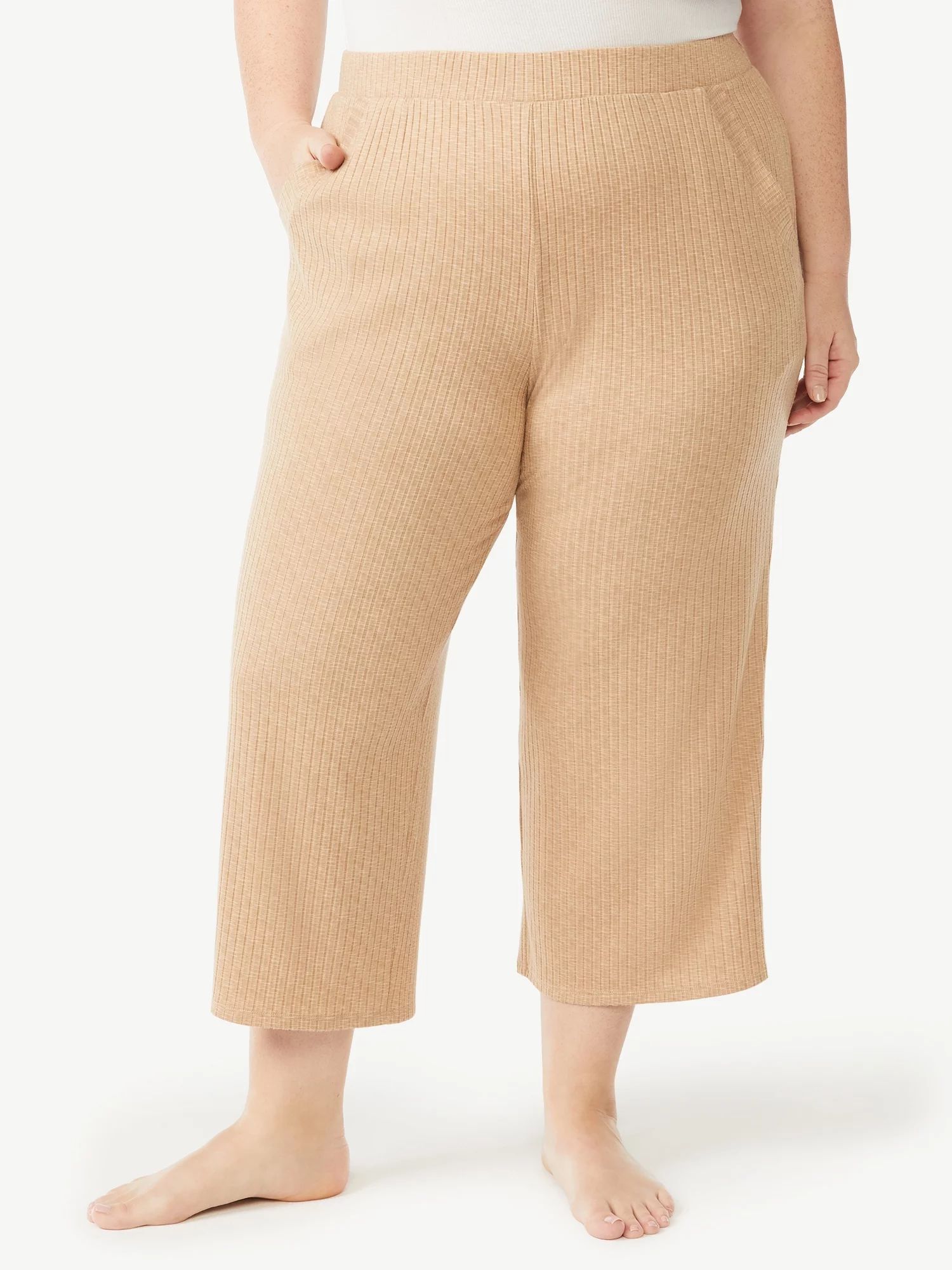 Joyspun Women's Hacci Knit Cropped Pants, Sizes S to 3X | Walmart (US)
