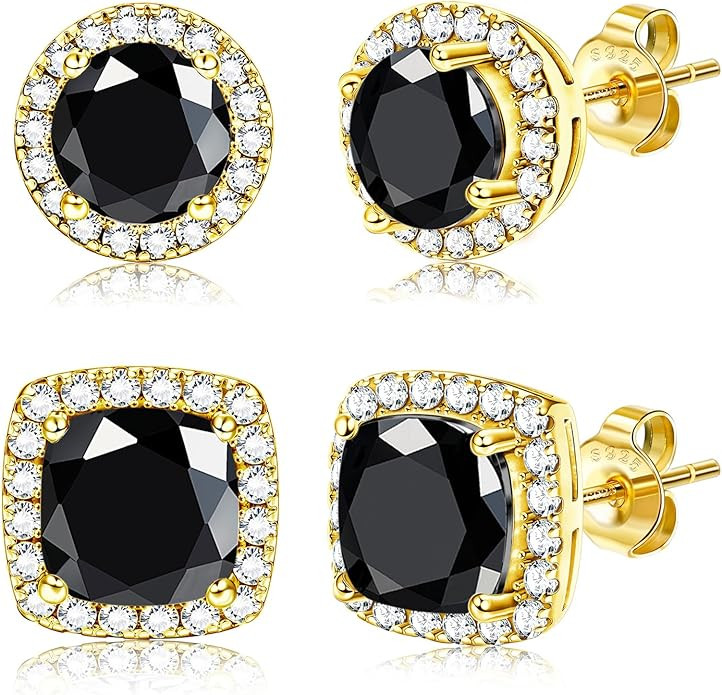 Hayoso 18K Gold Plated Halo Stud Earrings 925 Sterling Silver Cubic Zirconia Stud Earrings Round ... | Amazon (US)