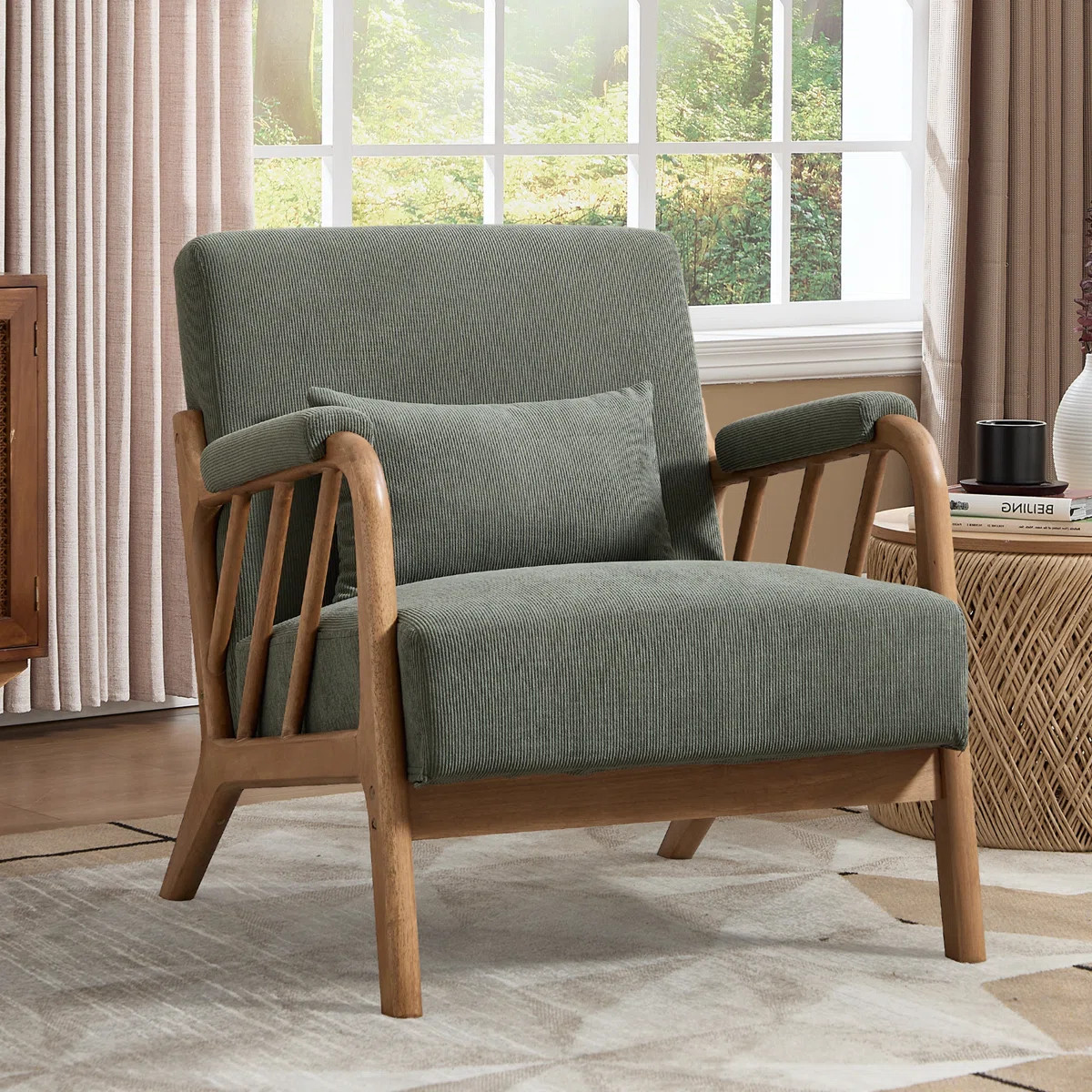 27.17" Wide Modern Upholstered Solid Wood Accent Chair With An Extra Pillow | Wayfair North America