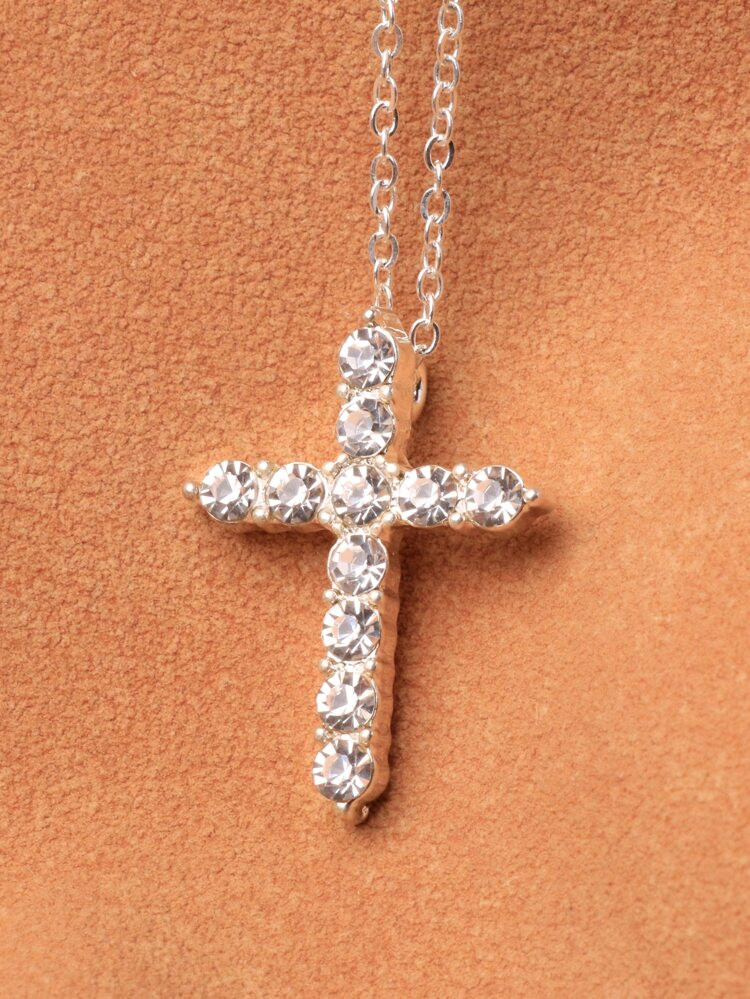 Rhinestone Cross Charm Necklace | SHEIN