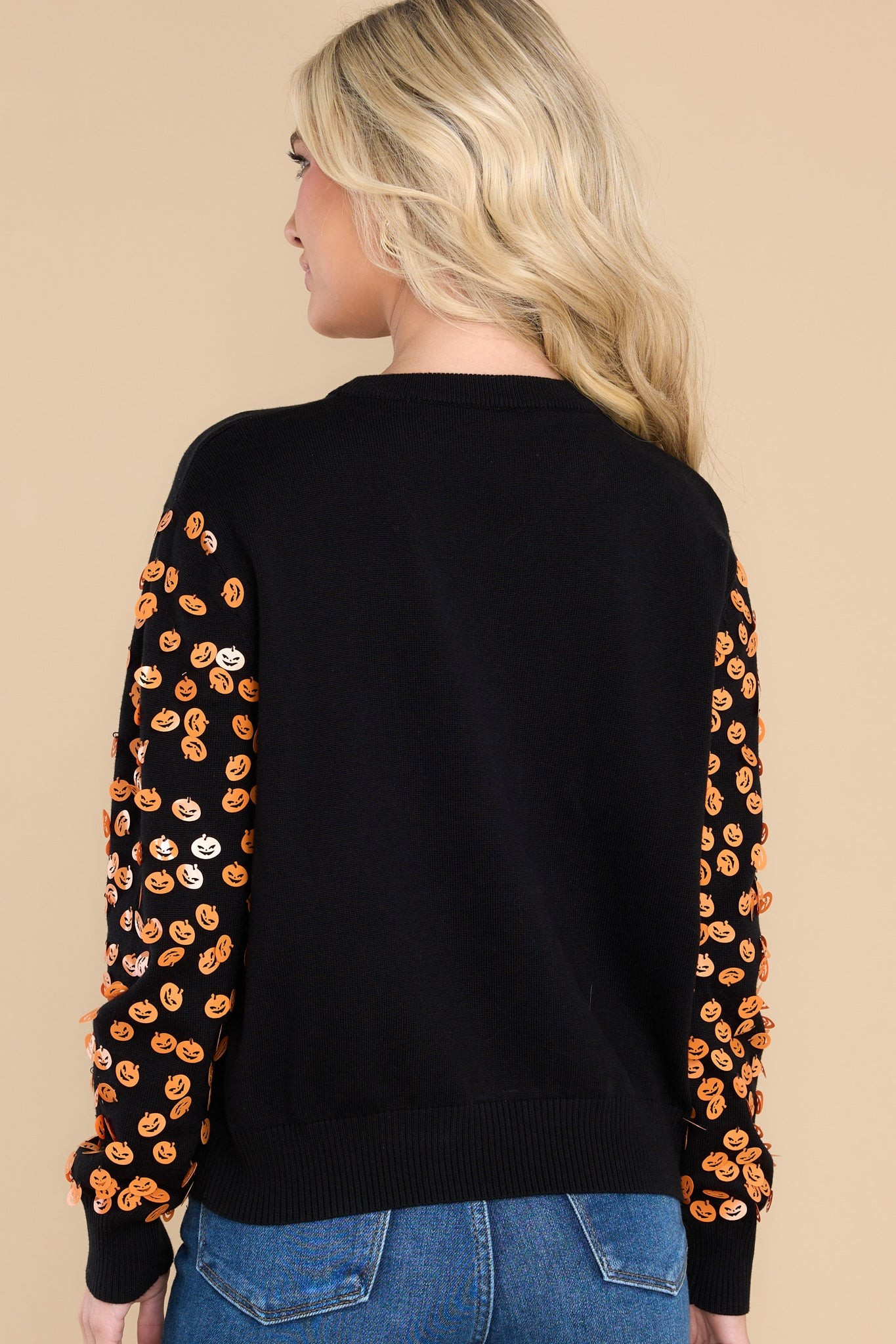 Queen Of Halloween Glitter Script Black Sweater | Red Dress 