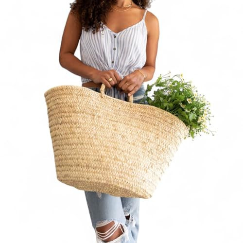 French Basket for shopping, Moroccan Basket, Straw Basket, tote bag, beach bag, market basket (Small) | Amazon (US)
