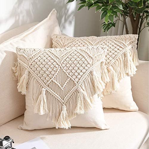 Throw Pillow Covers, Macrame Cushion Case, Woven Boho Cushion Cover for Bed Sofa Couch Bench Car ... | Amazon (CA)