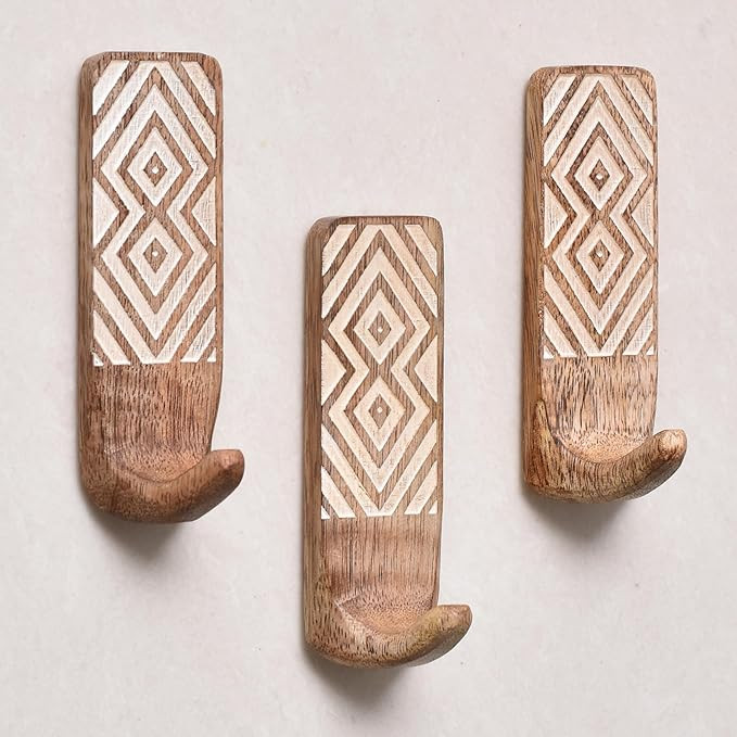 Indian Shelf Decorative Adhesive Hooks Mudroom Hooks Sticky Hooks Wooden Boho Towel Hooks Shower ... | Amazon (US)