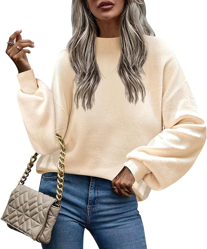 Zeagoo Sweaters for Women 2023 Fashion Trendy Long Sleeve Turtleneck Pullover Lantern Knit Sweate... | Amazon (US)