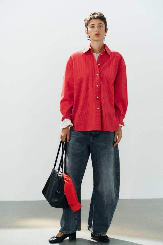 Zara - Oversize Checked Poplin Shirt - Red / Black - Xl - Woman | Zara UK