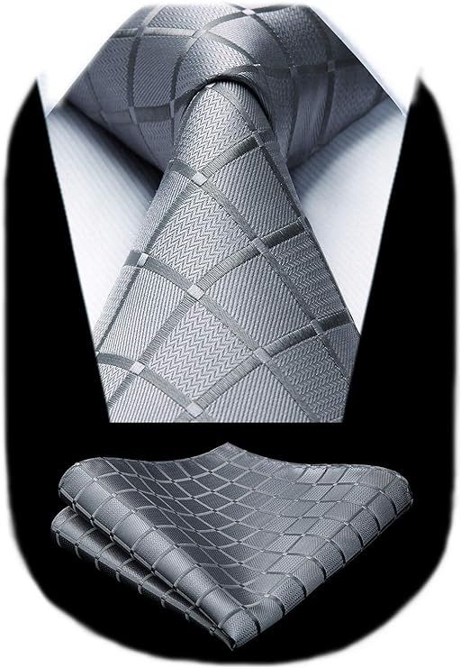 HISDERN Plaid Checkered Tie Handkerchief Woven Classic Formal Men's Necktie & Pocket Square Set | Amazon (US)