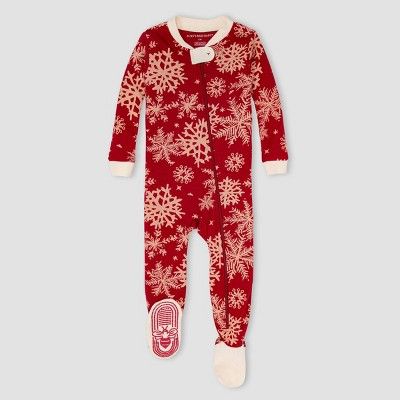 Burt&#39;s Bees Baby&#174; Baby Snowflakes Organic Cotton Tight Fit Footed Pajama - Red/Ivory 0-3... | Target