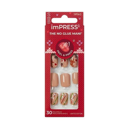 KISS imPRESS Holiday Press On Nails ‘Mistletoe Kiss’ Brown Short Squoval 30 Count | Walmart (US)