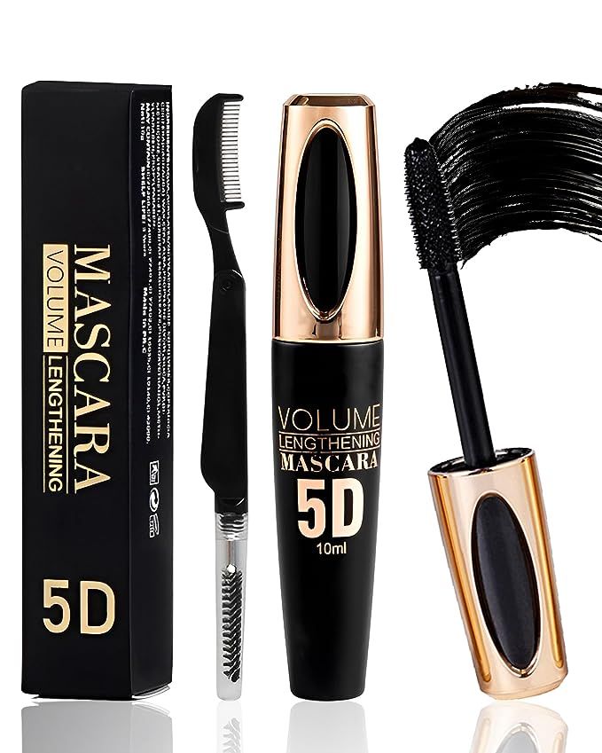 Black Waterproof Mascara for Eyelashes, 5D Silk Fiber Liquid Lash Extensions Colored Mascara with... | Amazon (US)