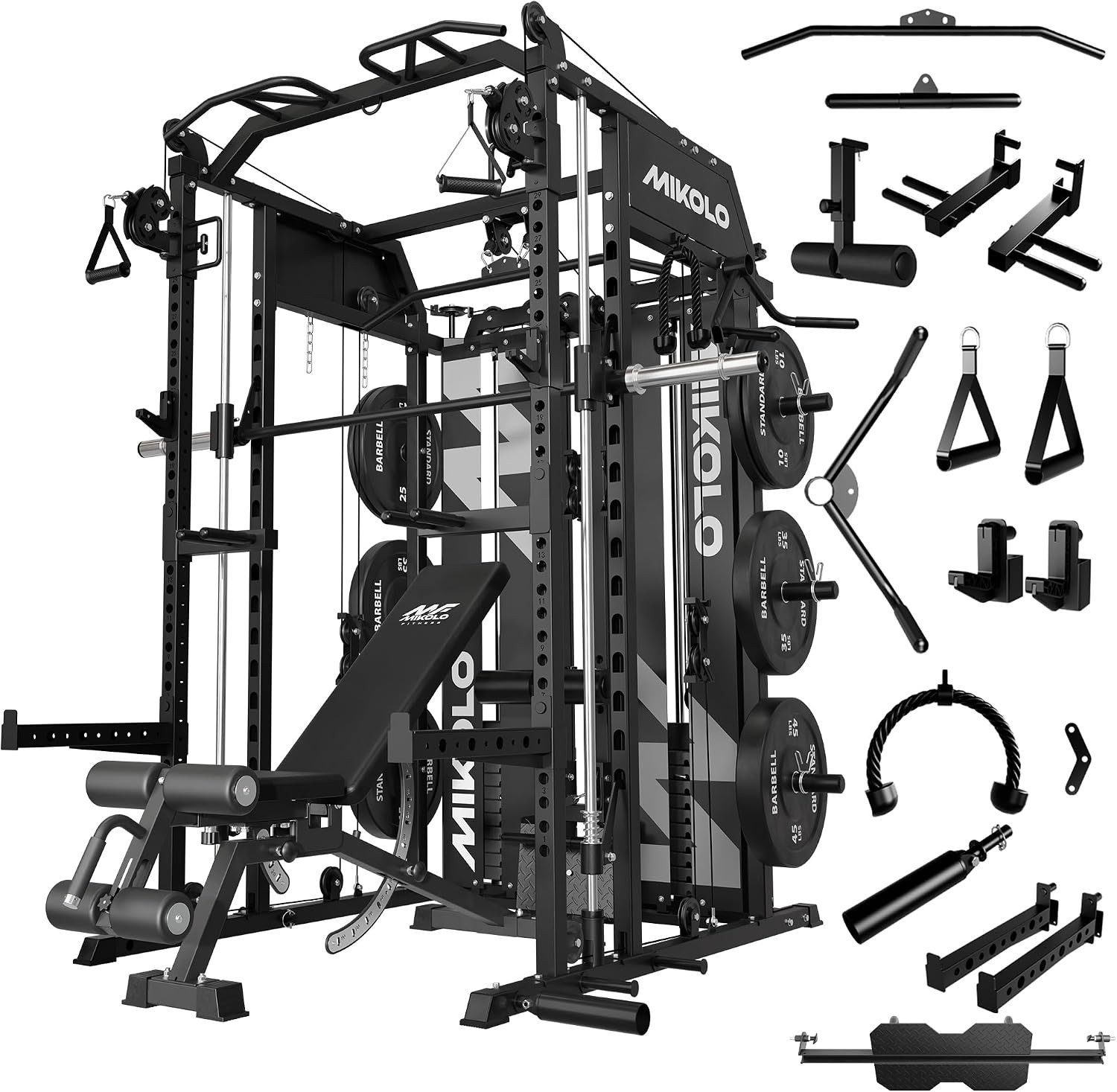 Mikolo Smith Machine with Weight Stack, Power Cage Home Gym System with LAT Pulldown & Cable Crossover, Multi-Functional Trainer with Dual Pulley System, Includes 10+ Free Attachments | Amazon (US)