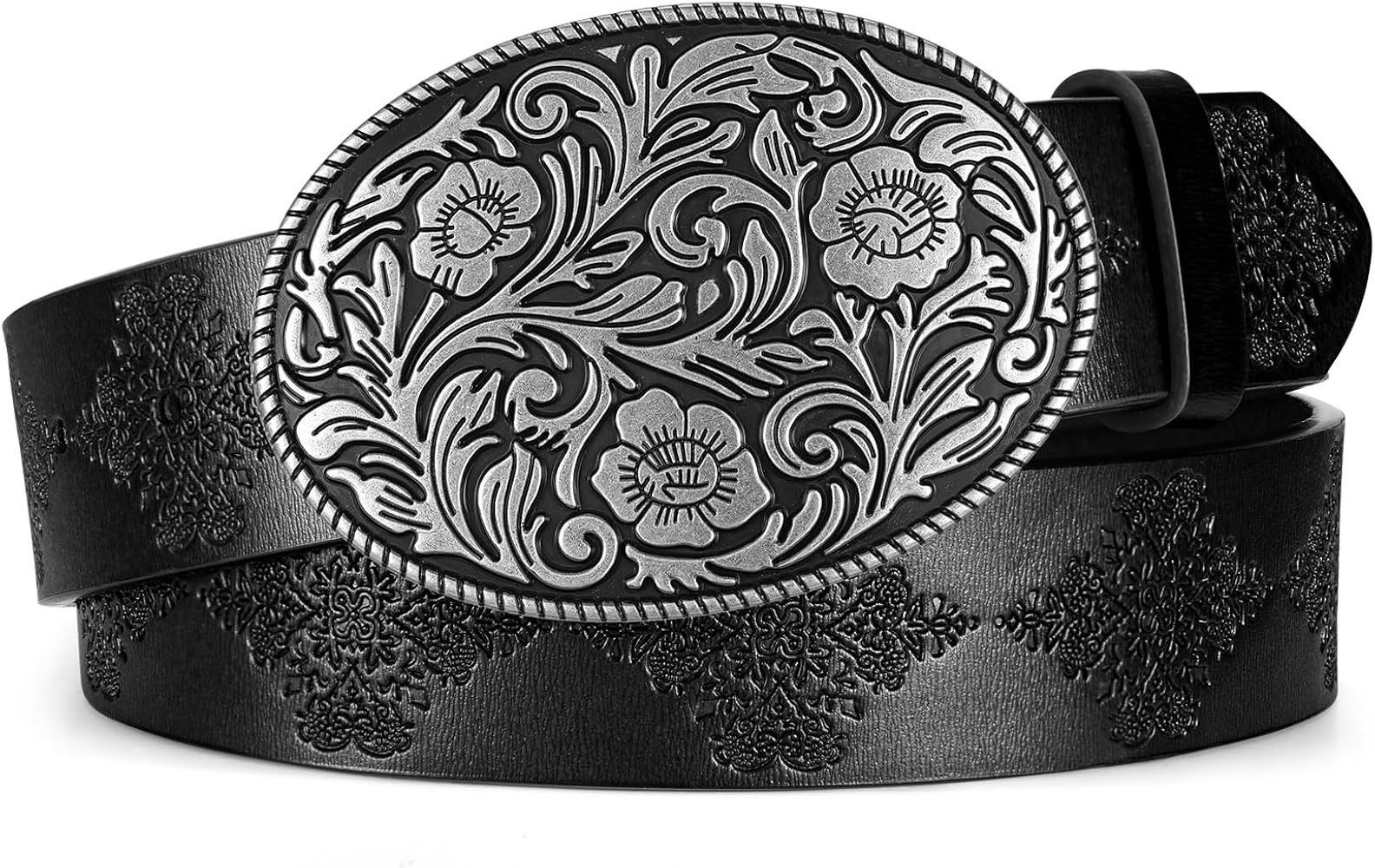 VONMELLI Western Belt for Women Men Cowgirl Cowboy Embossed Belts Vintage Floral Buckle for Jeans... | Amazon (US)