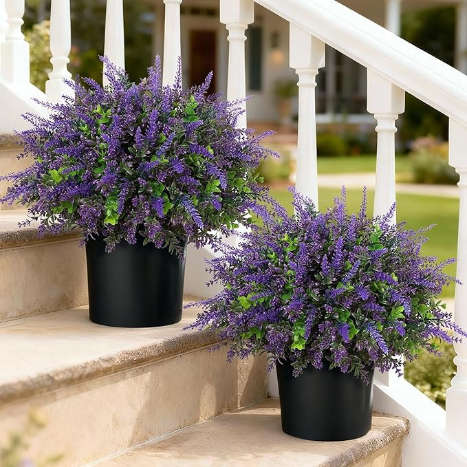 2 Sets Artificial Eucalyptus & Lavender Topiary Trees for Front Door - Faux Lavender Potted Topia... | Amazon (US)