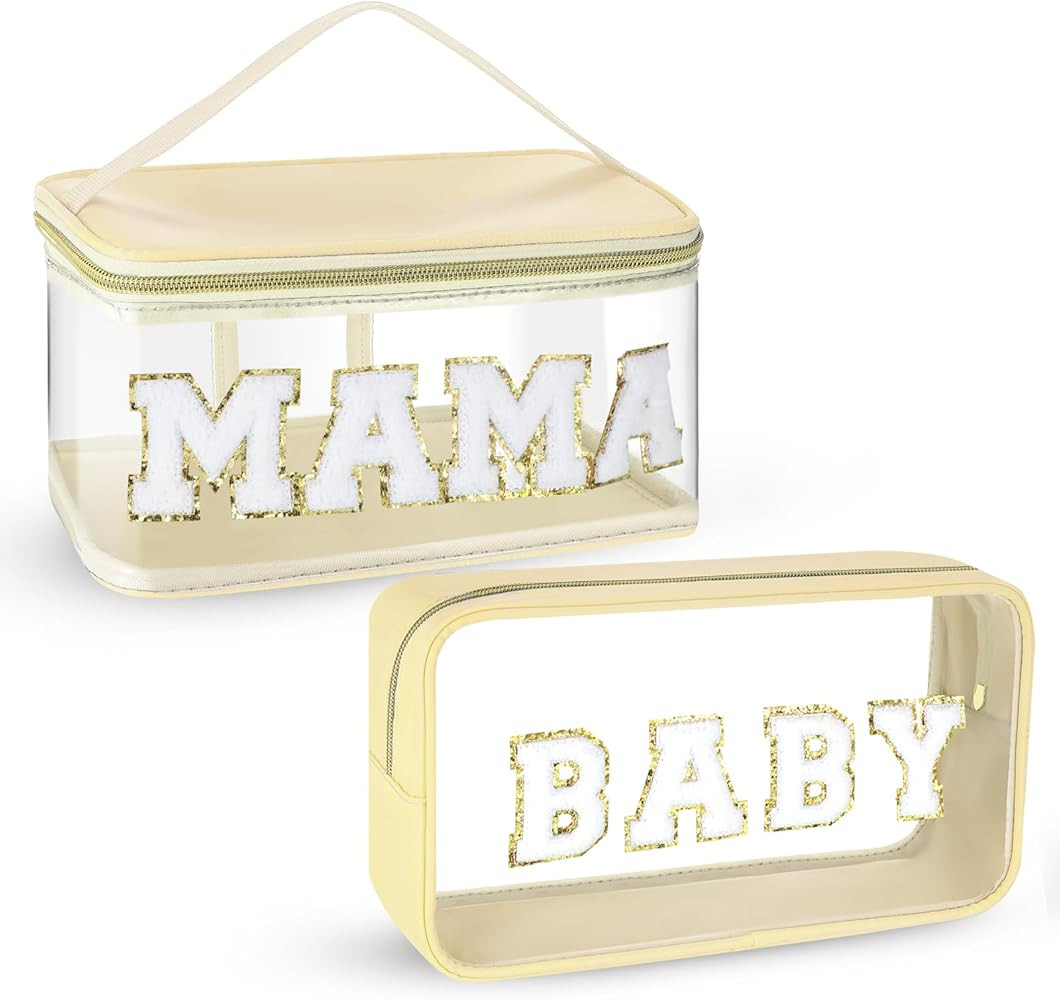 Hosuly 2 Pcs Clear Preppy Makeup Bags Chenille Letter Patch Pouch Cosmetic Zipper Pouch Transpare... | Amazon (US)