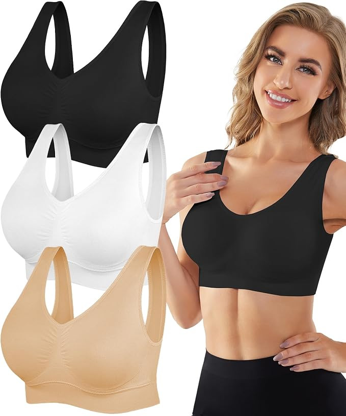 YADIFEN Womens Sports Bras 3/4/6 Pack Wireless Seamless Yoga Sleep Bra | Amazon (US)