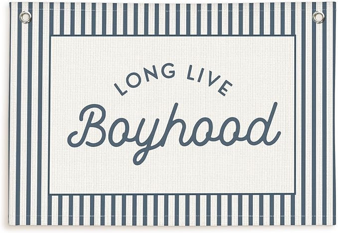 Lacama Vintage Blue Long Live Boyhood Boys Room Decor, Boy Nursery Decor, Linen Banner Wall Hangi... | Amazon (US)