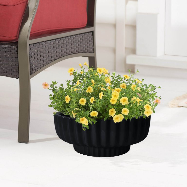Better Homes & Gardens 12" Fischer Round Ceramic Planter, Black - Walmart.com | Walmart (US)