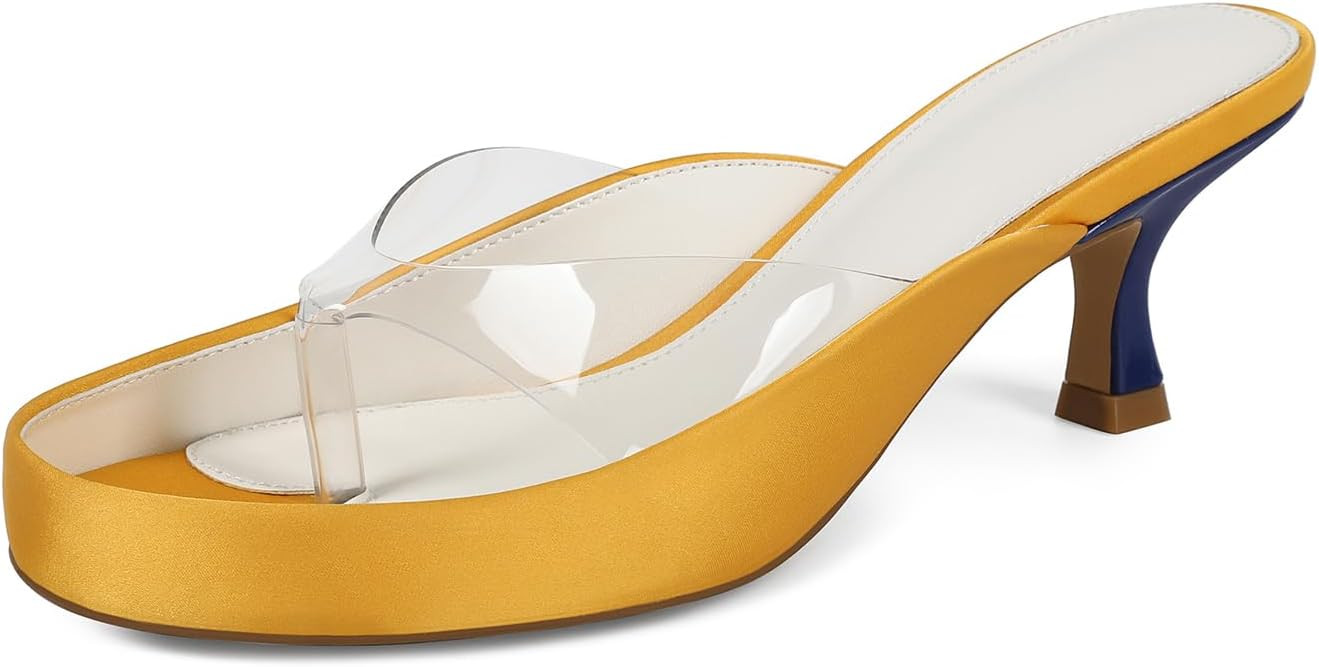 Women Clear Jelly Kitten Heel Thong Sandals Open Toe Flip Flops | Low Heel mules Slide Sandals wi... | Amazon (US)