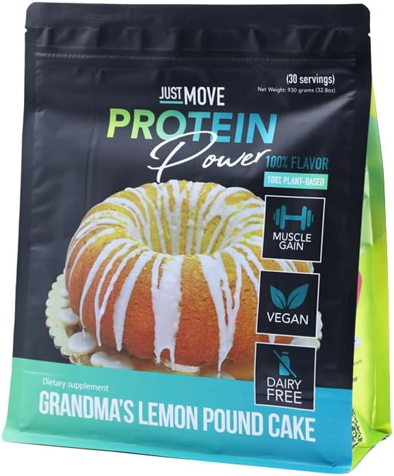 Just Move Protein - Grandma's Lemon Pound Cake - Vegan (Plant Based), Organic, Dairy Free, Soy Fr... | Amazon (US)