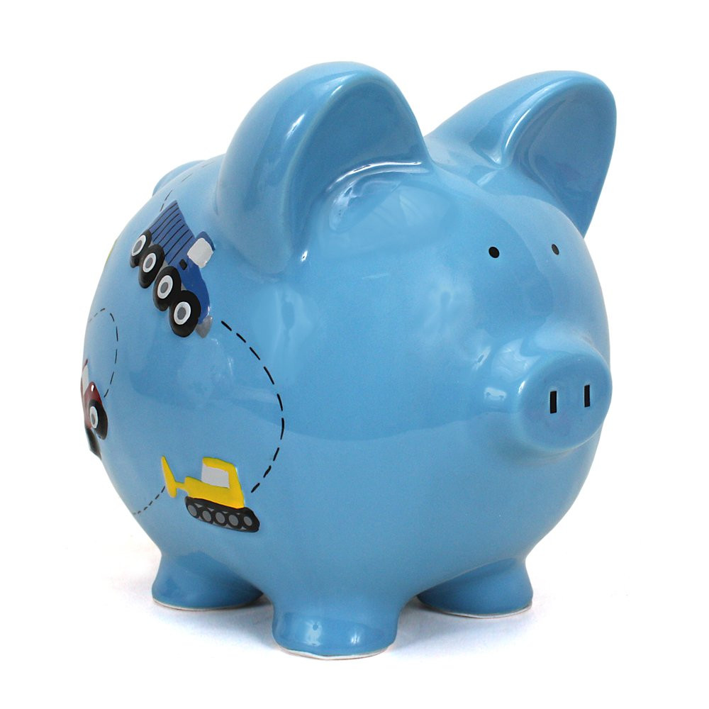 Child to Cherish Ceramic Piggy Bank for Boys, Construction Trucks, Blue | Amazon (US)