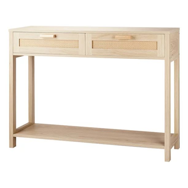 CREATIVELAND Console Table with 2 Rattan Drawers Walkway Table Wood Accent Table Storage Table Si... | Walmart (US)