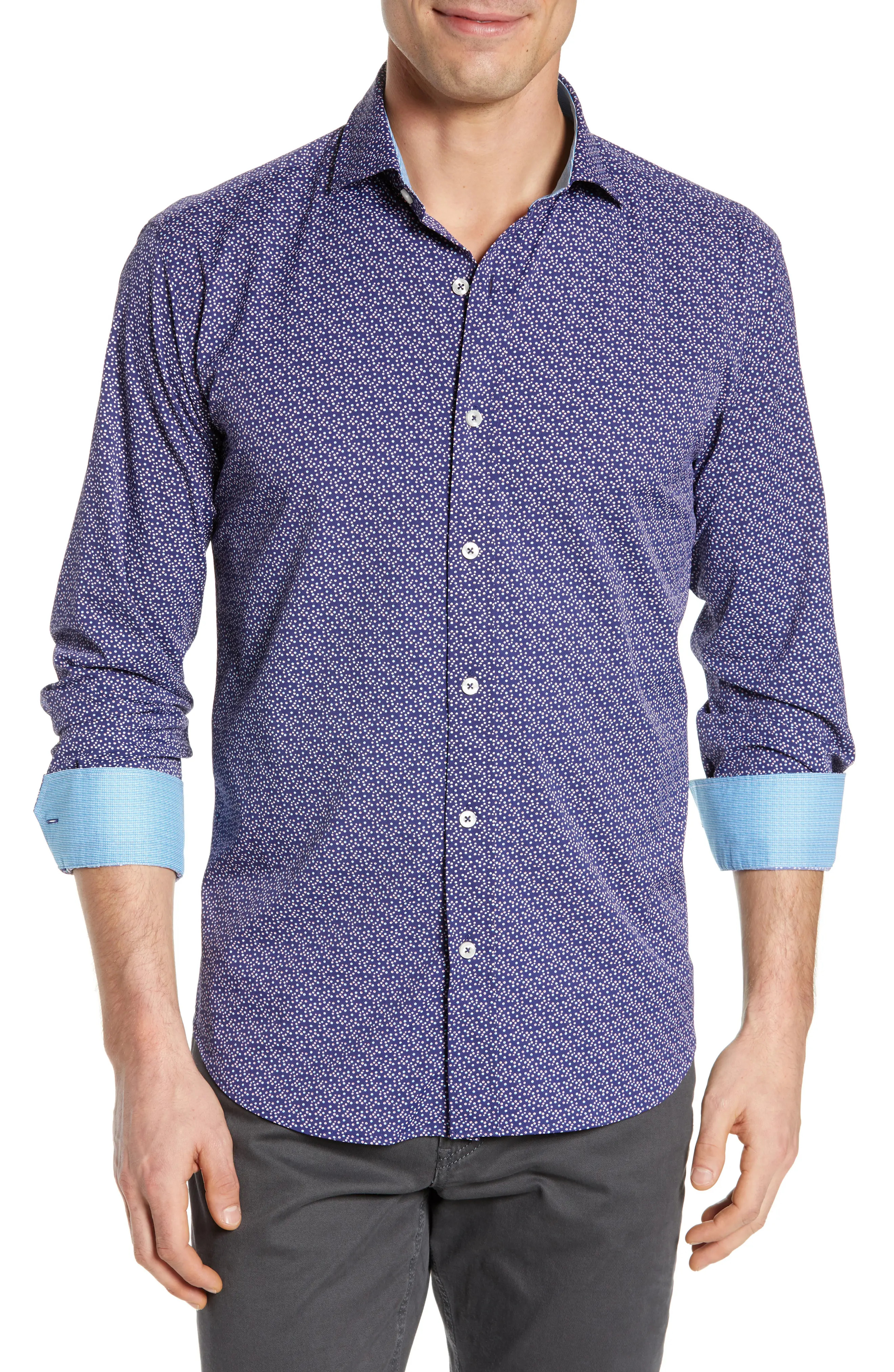 Bugatchi Shaped Fit Scatter Dot Wrinkle Resistant Sport Shirt at Nordstrom Rack | Nordstrom Rack
