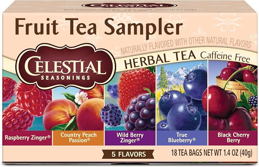 Celestial Seasonings Fruit Tea Sampler Herbal Tea Variety Pack, Caffeine Free, 18 Tea Bags Per Bo... | Amazon (US)