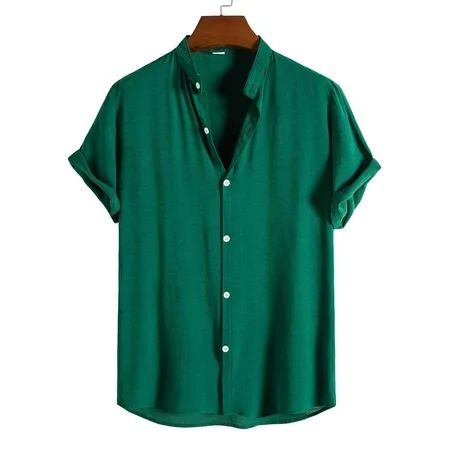 Green Men Solid Button Through Shirt Casual XXL(14) S035E | Walmart (US)