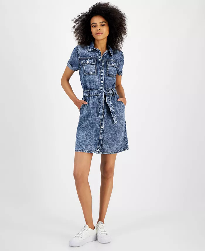 Celebrity Pink Juniors' Cotton Snap-Front Denim Shirtdress - Macy's | Macy's